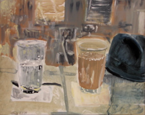 Un Grande Cafe et Un Verre d'Eau (avec le chapeau bleu)